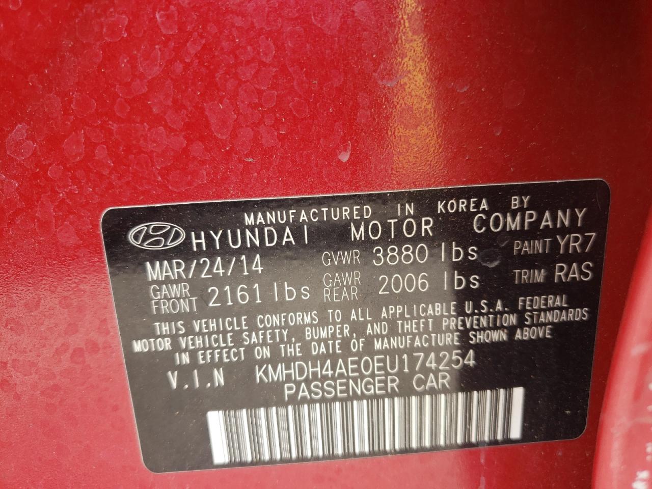 KMHDH4AE0EU174254 2014 Hyundai Elantra Se