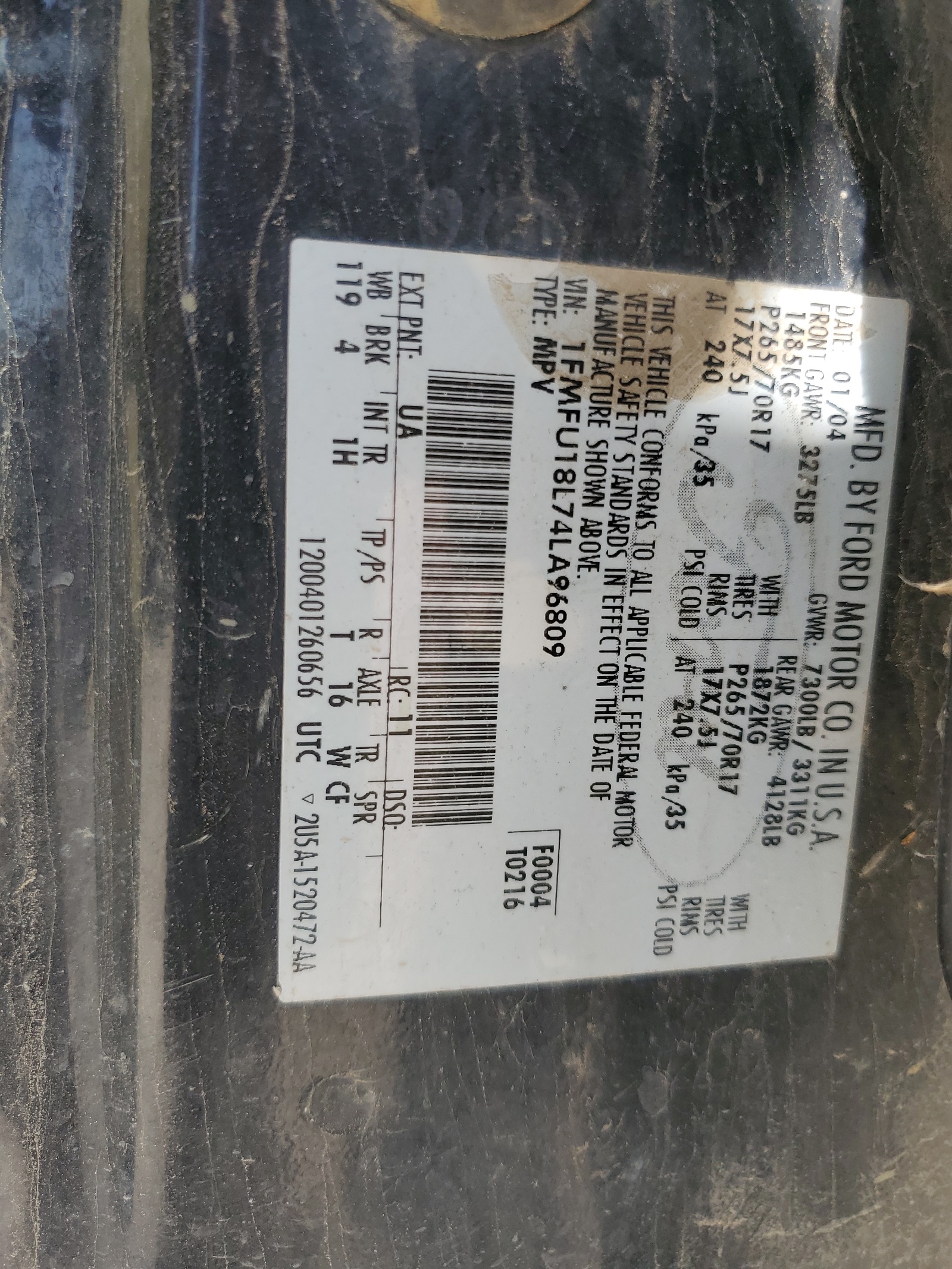 1FMFU18L74LA96809 2004 Ford Expedition Eddie Bauer