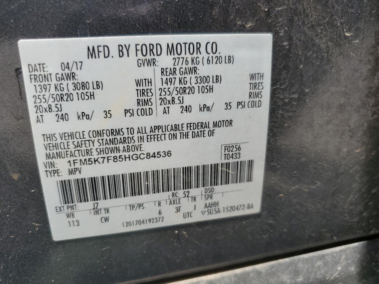 1FM5K7F85HGC84536 2017 FORD EXPLORER - Image 14