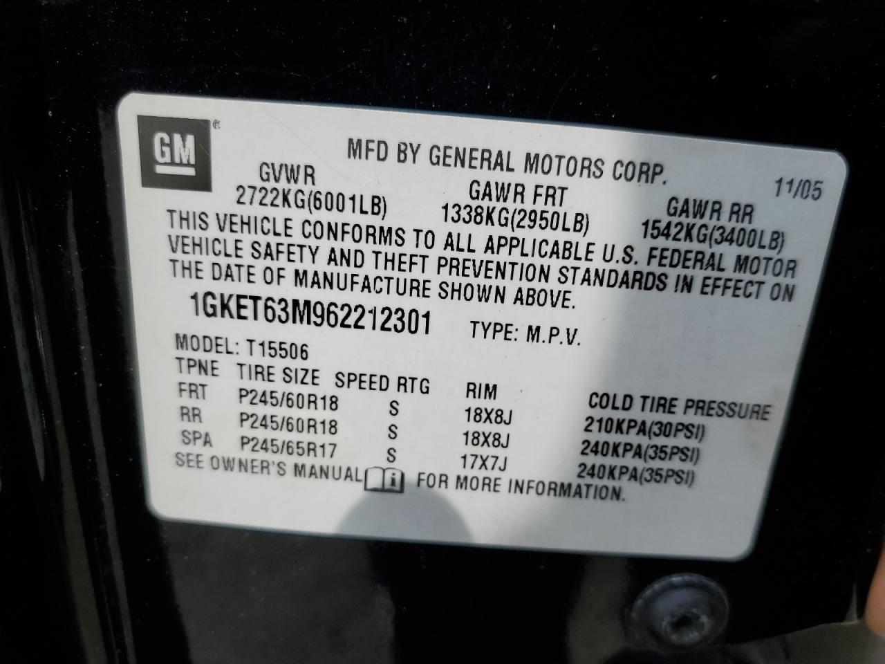 1GKET63M962212301 2006 GMC Envoy Denali