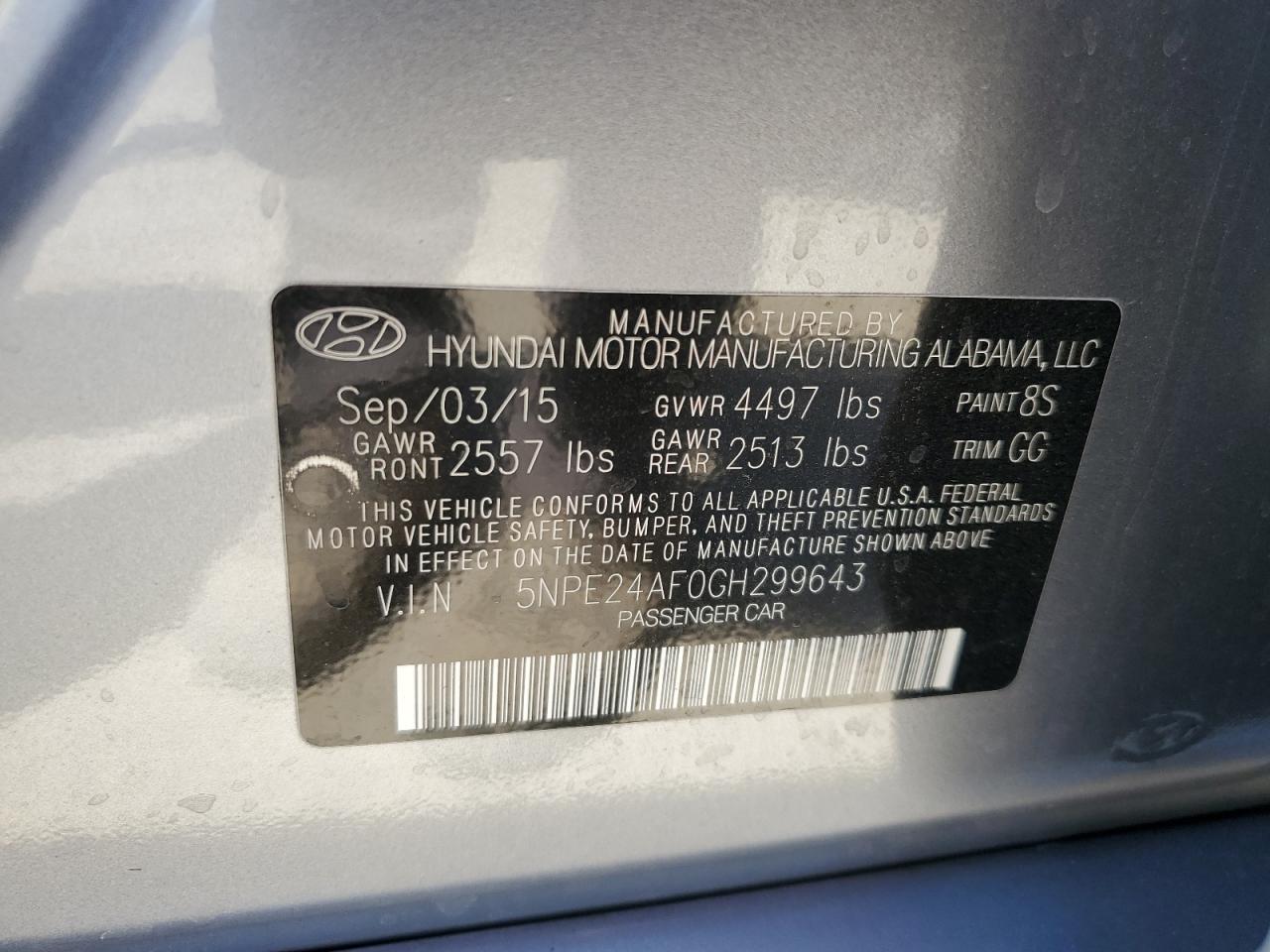 5NPE24AF0GH299643 2016 Hyundai Sonata Se