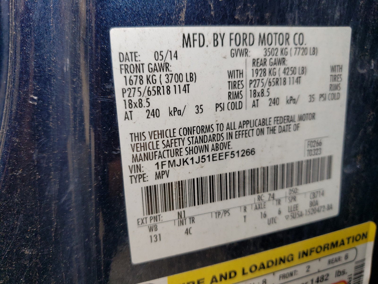 1FMJK1J51EEF51266 2014 Ford Expedition El Xlt