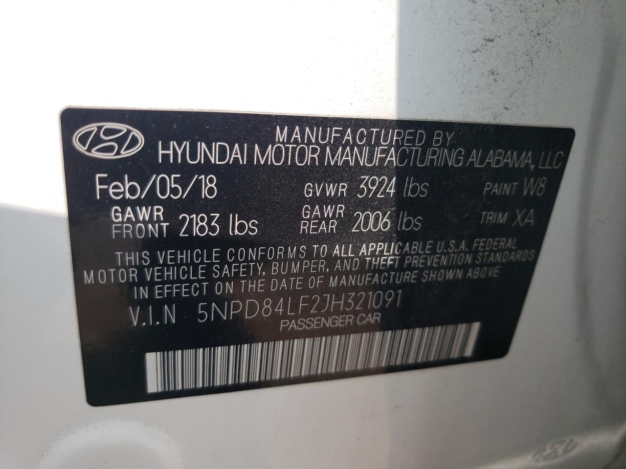 5NPD84LF2JH321091 2018 Hyundai Elantra Sel