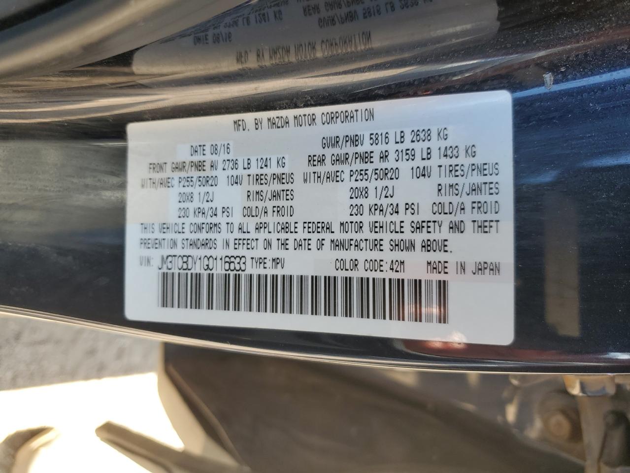 JM3TCBDY1G0116633 2016 MAZDA CX-9 - Image 13