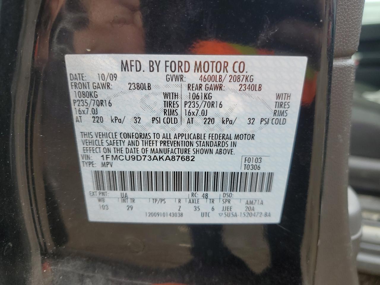 2010 Ford Escape Xlt VIN: 1FMCU9D73AKA87682 Lot: 65713254