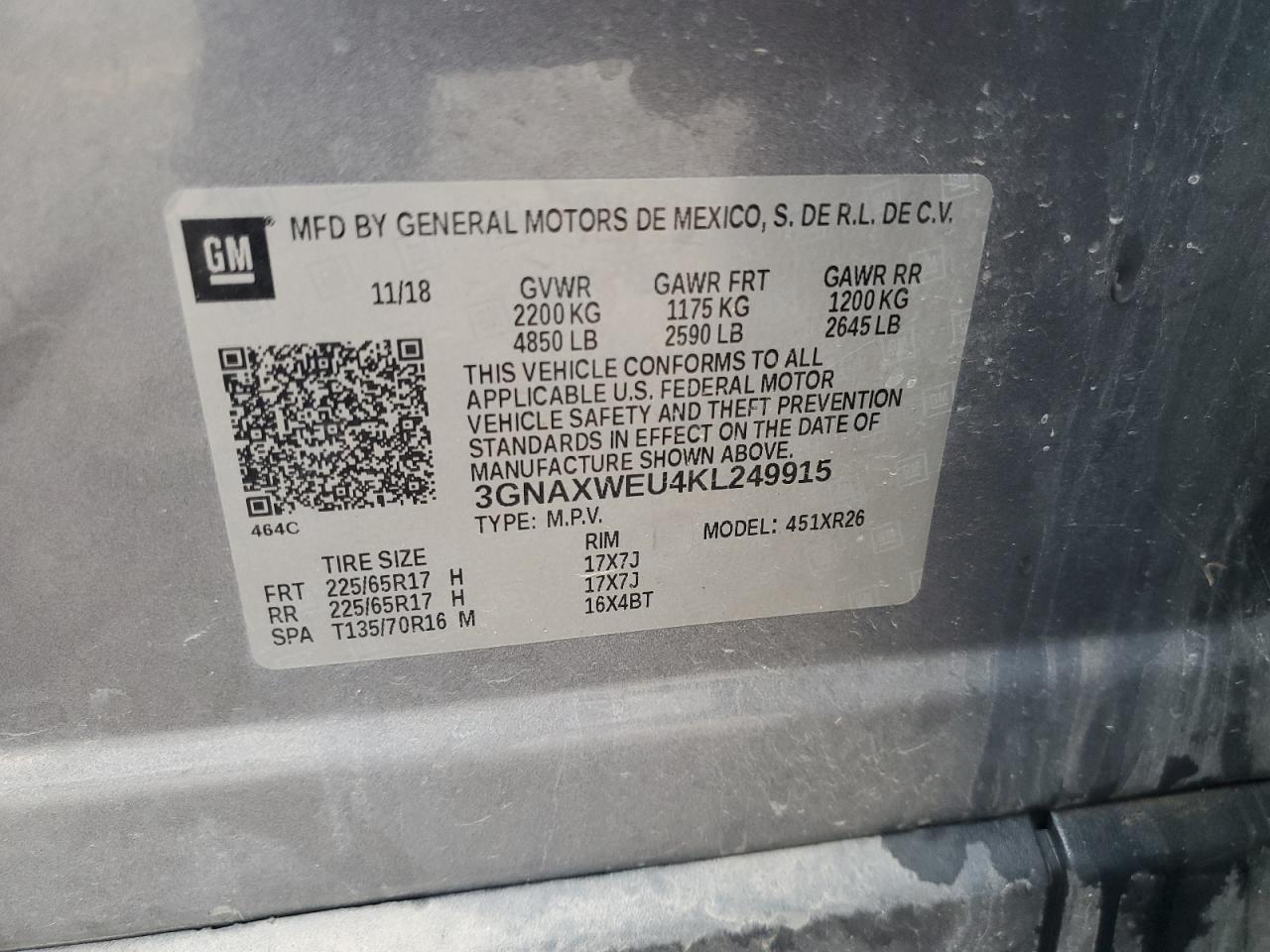 3GNAXWEU4KL249915 2019 CHEVROLET EQUINOX - Image 13