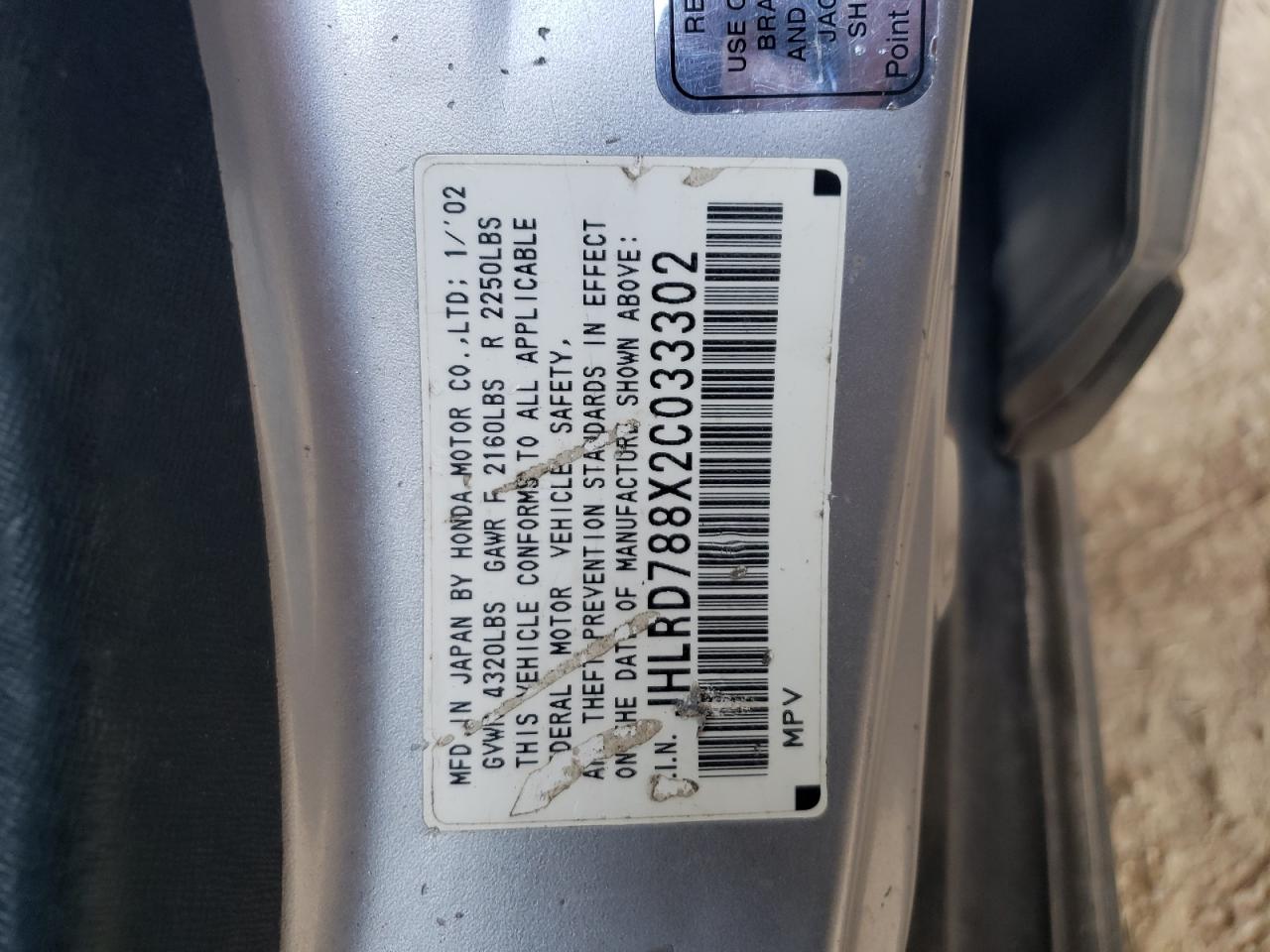 2002 Honda Cr-V Ex VIN: JHLRD788X2C033302 Lot: 66996964