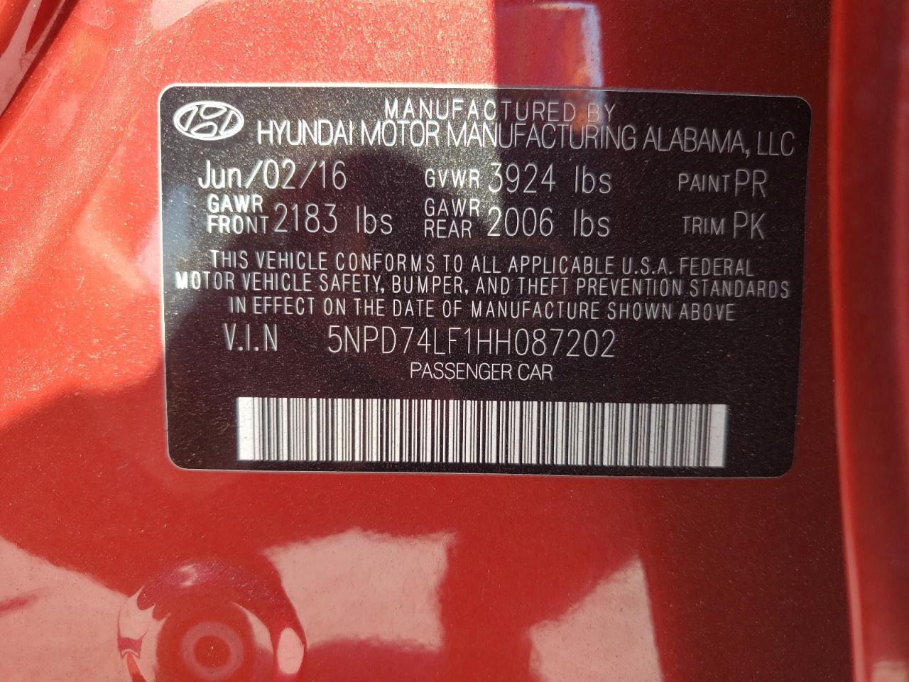 2017 Hyundai Elantra Se VIN: 5NPD74LF1HH087202 Lot: 66816834