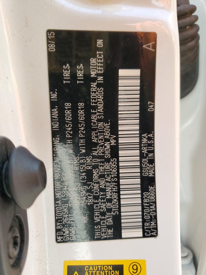 2015 Toyota Highlander Le VIN: 5TDZKRFH7FS106955 Lot: 67828404