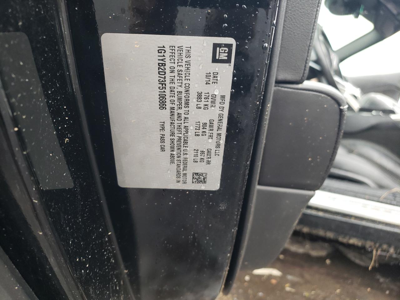 2015 Chevrolet Corvette Stingray 1Lt VIN: 1G1YB2D73F5106866 Lot: 66398114