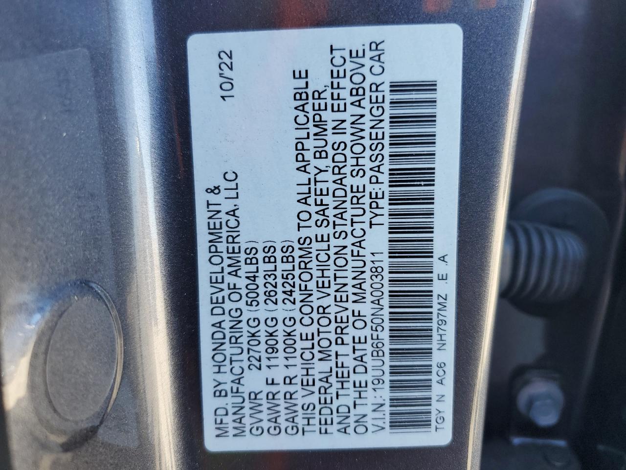 2022 Acura Tlx Tech A VIN: 19UUB6F50NA003811 Lot: 67061264