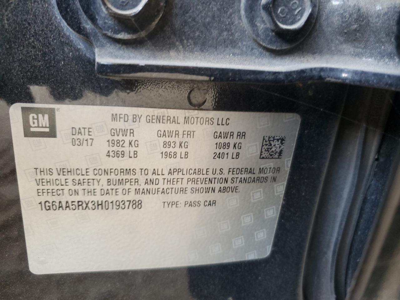 2017 Cadillac Ats VIN: 1G6AA5RX3H0193788 Lot: 66432294