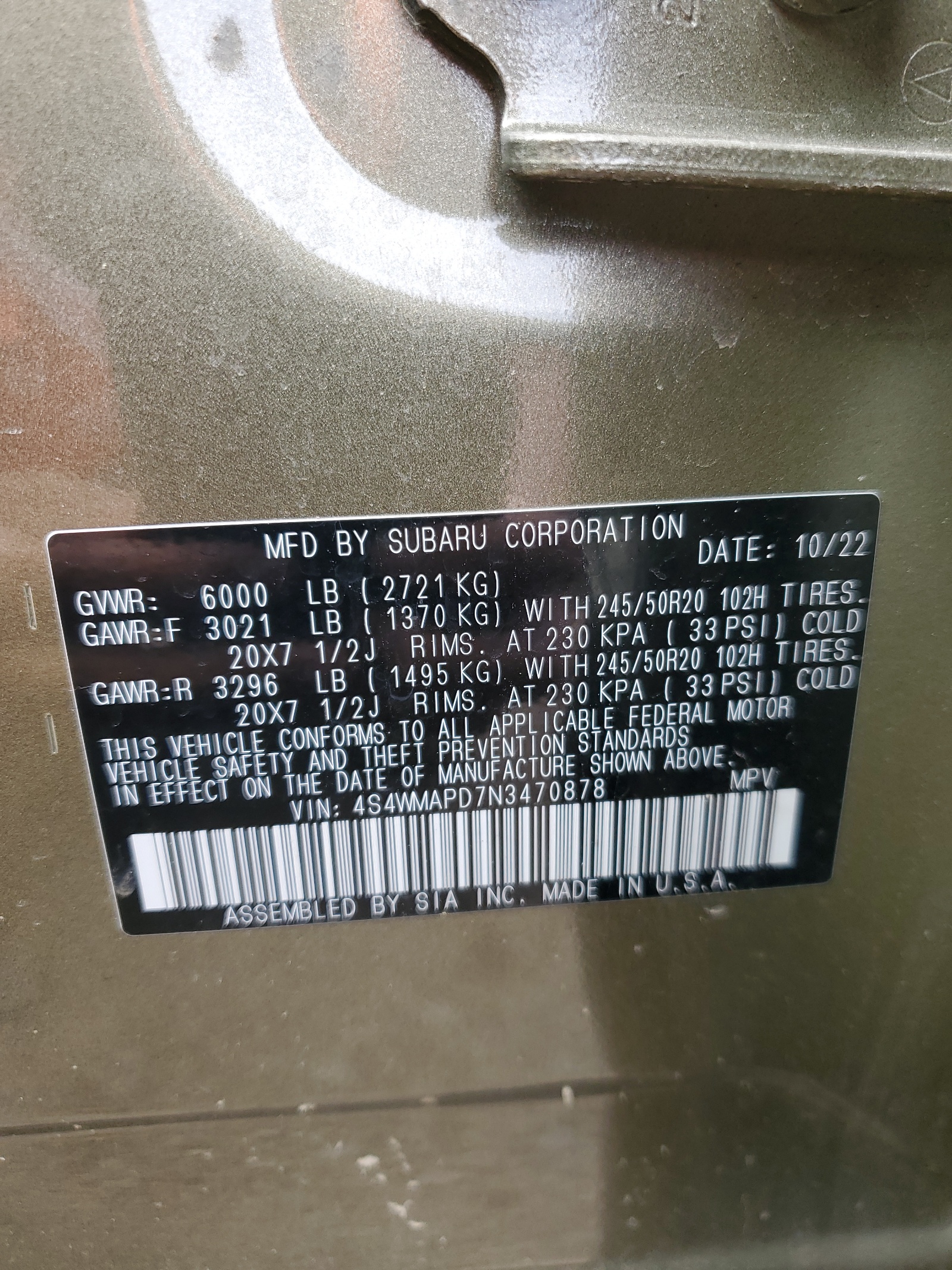 4S4WMAPD7N3470878 2022 Subaru Ascent Limited