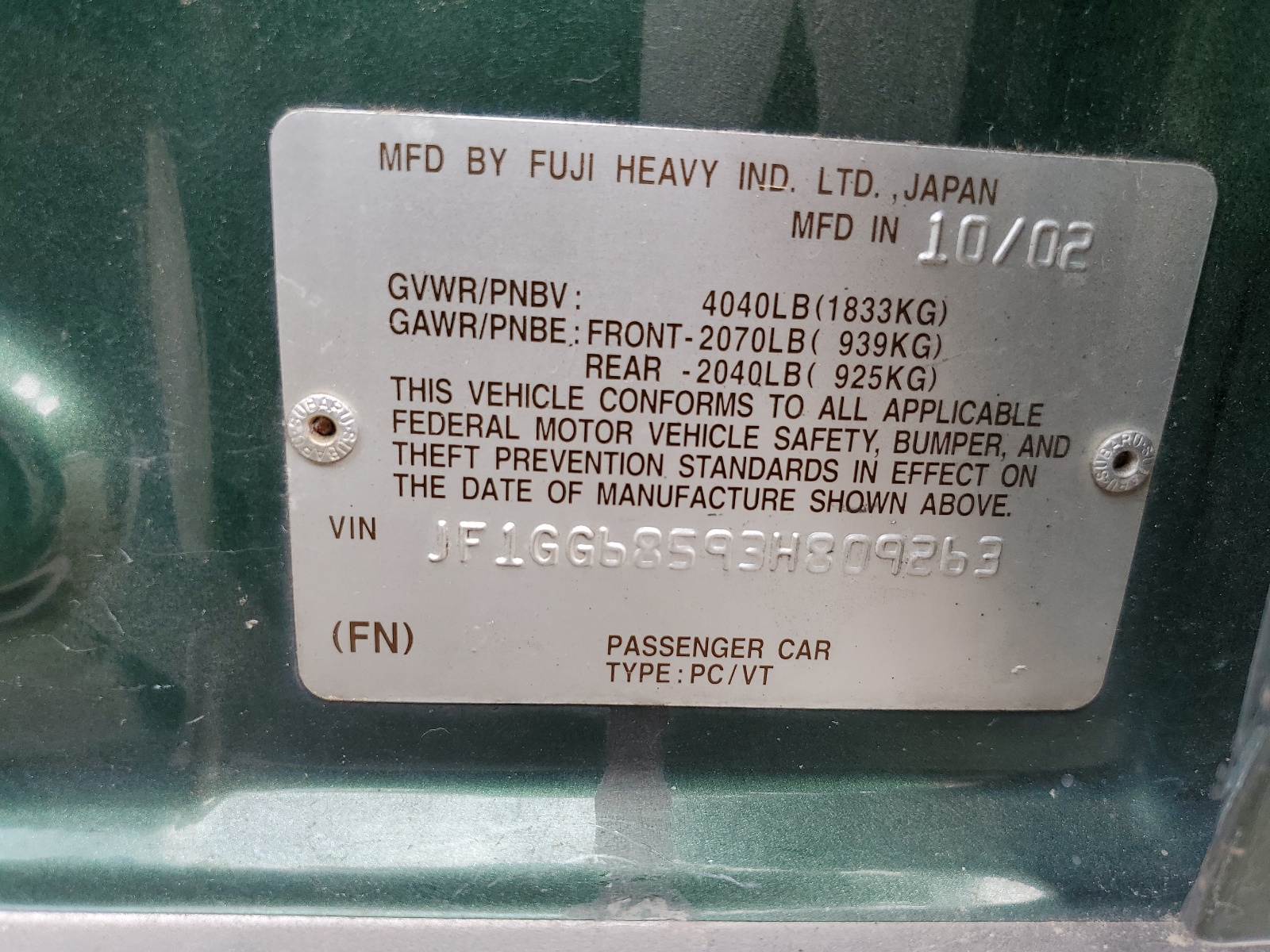 JF1GG68593H809263 2003 Subaru Impreza Outback Sport