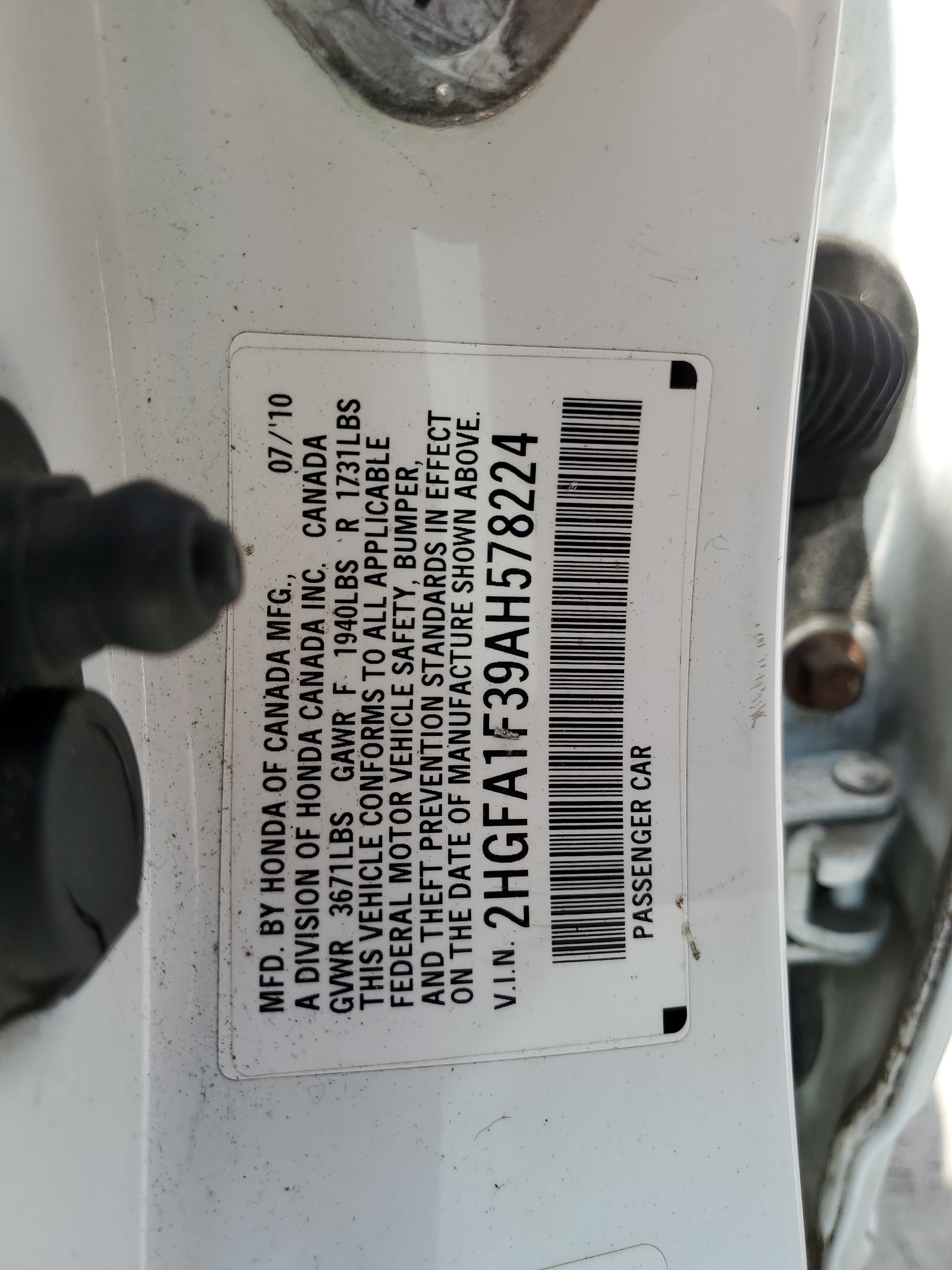 2HGFA1F39AH578224 2010 Honda Civic Vp