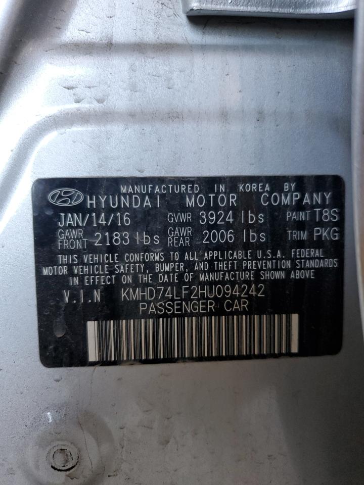 KMHD74LF2HU094242 2017 HYUNDAI ELANTRA - Image 12