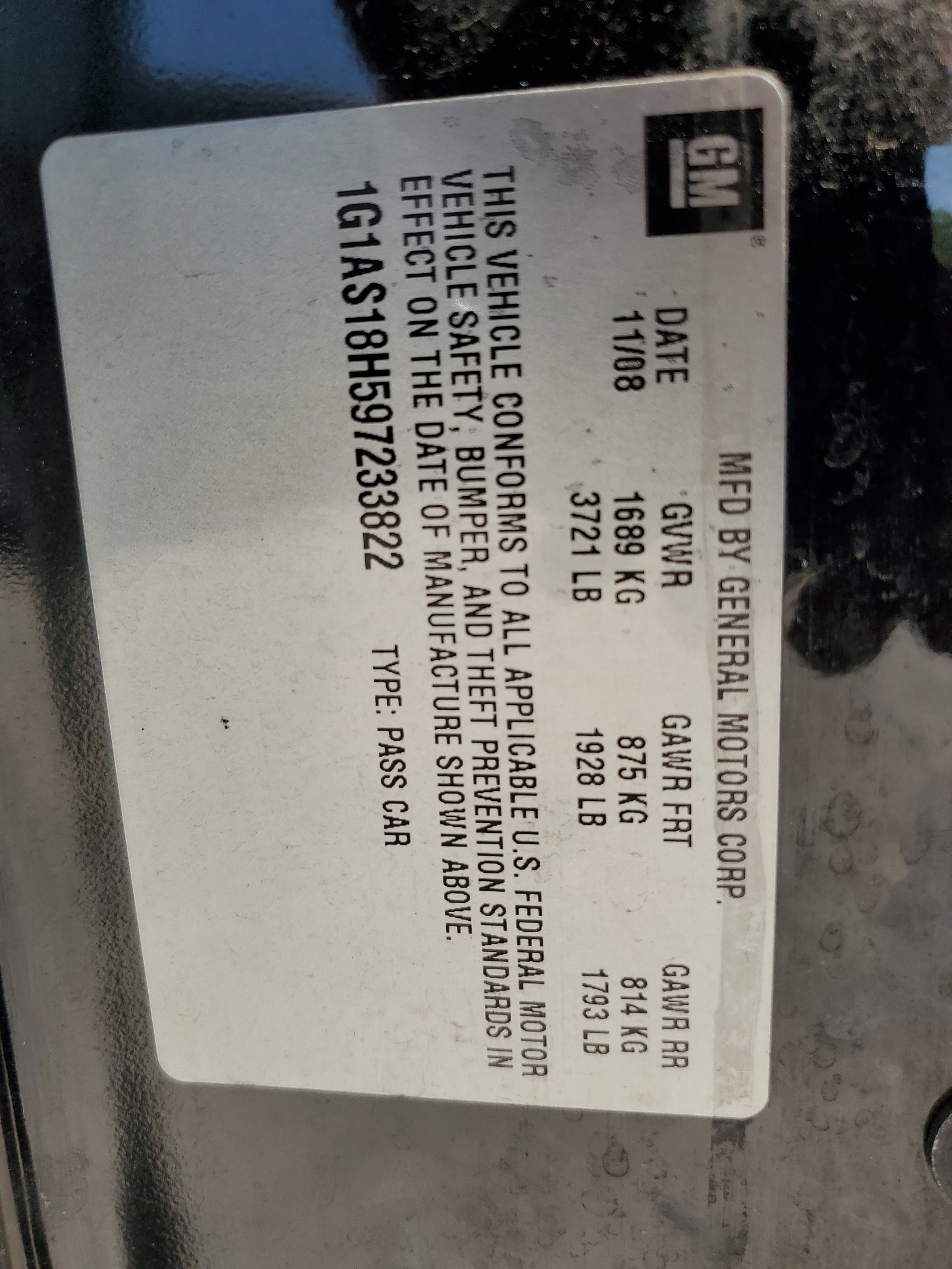 1G1AS18H597233822 2009 Chevrolet Cobalt Ls