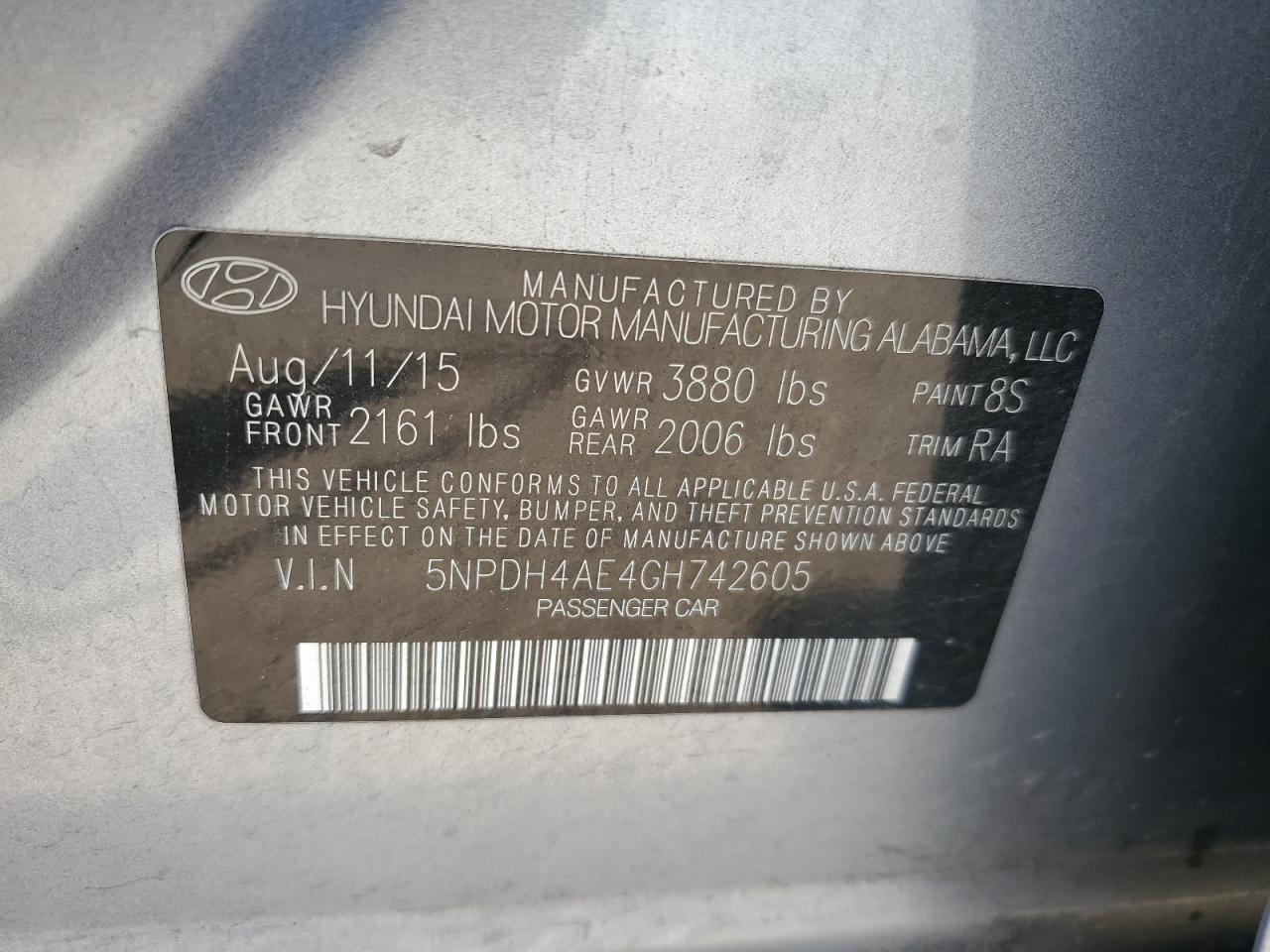 5NPDH4AE4GH742605 2016 Hyundai Elantra Se