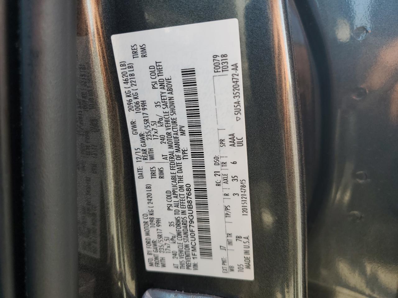 1FMCU0F79GUB87680 2016 Ford Escape S