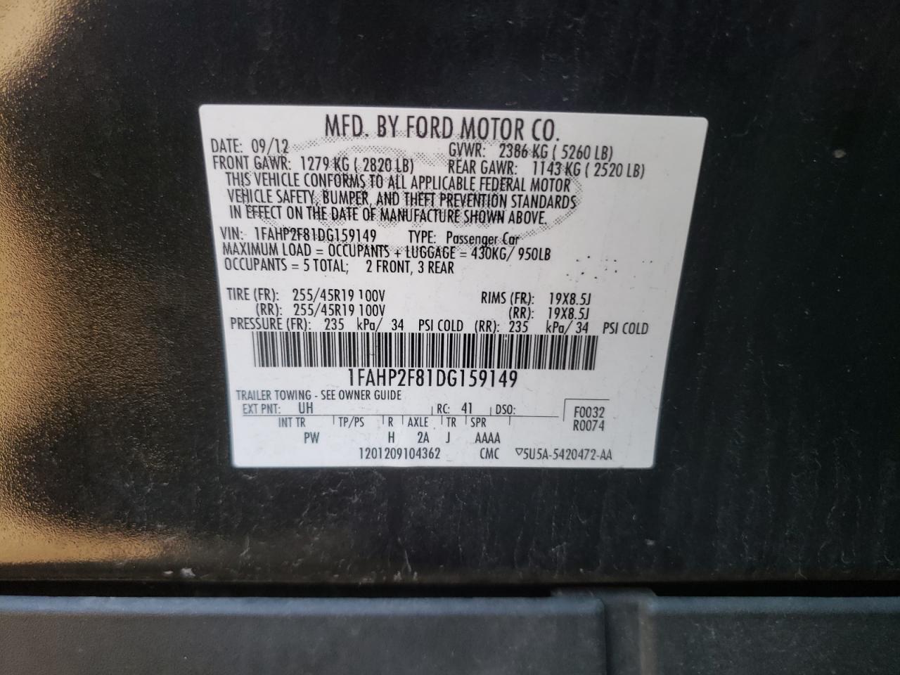 1FAHP2F81DG159149 2013 Ford Taurus Limited