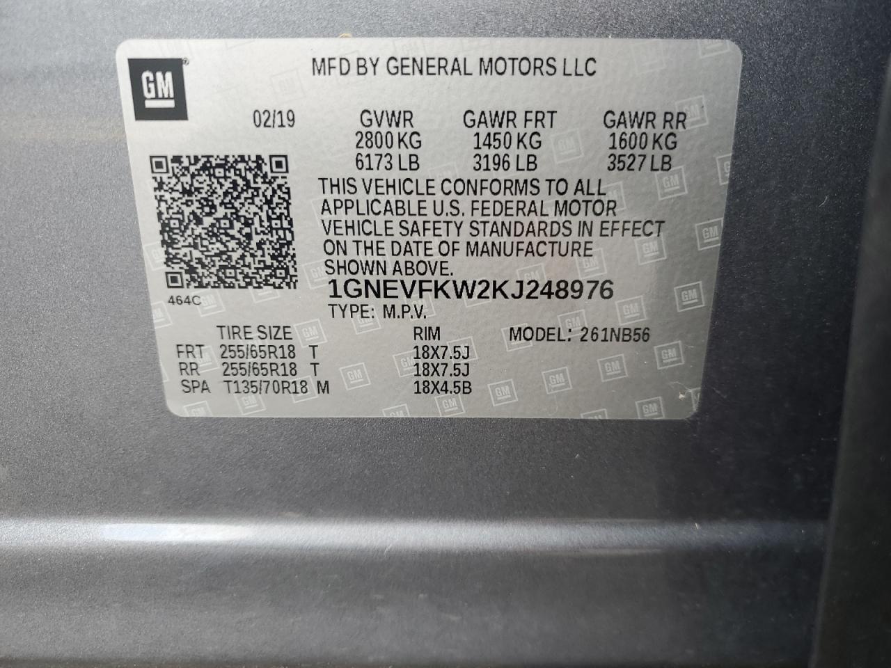 1GNEVFKW2KJ248976 2019 Chevrolet Traverse Ls