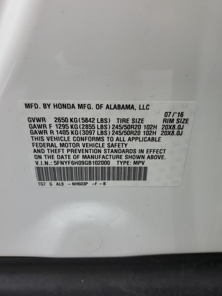 2016 Honda Pilot Elite VIN: 5FNYF6H09GB102000 Lot: 66528134