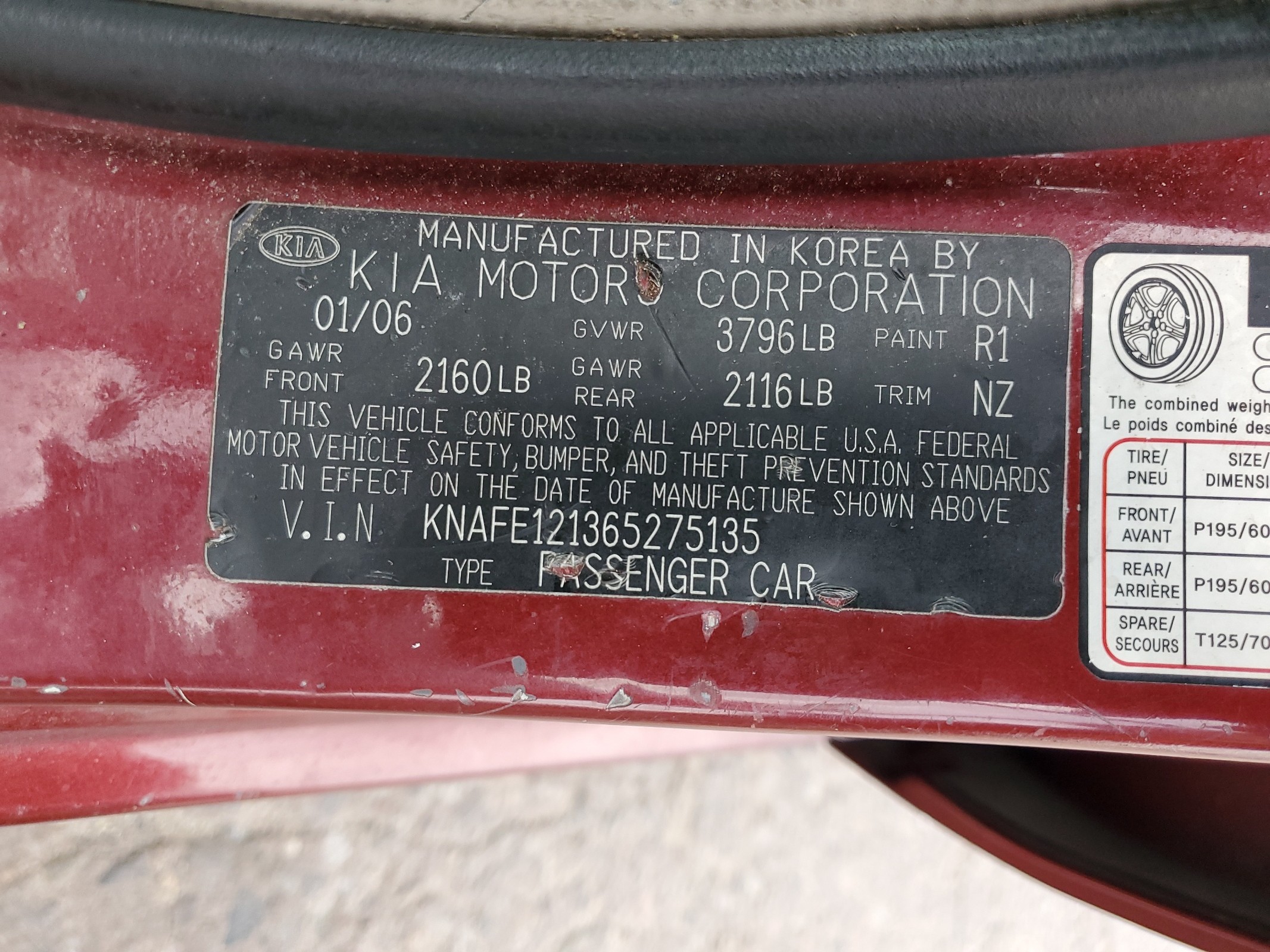 KNAFE121365275135 2006 Kia Spectra Lx