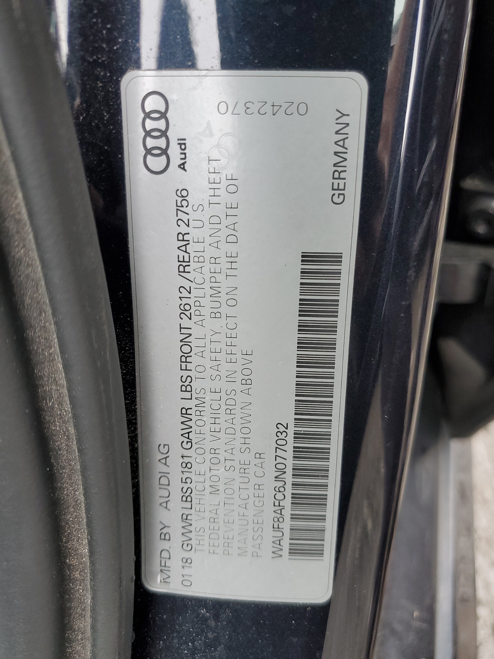 WAUF8AFC6JN077032 2018 Audi A6 Premium