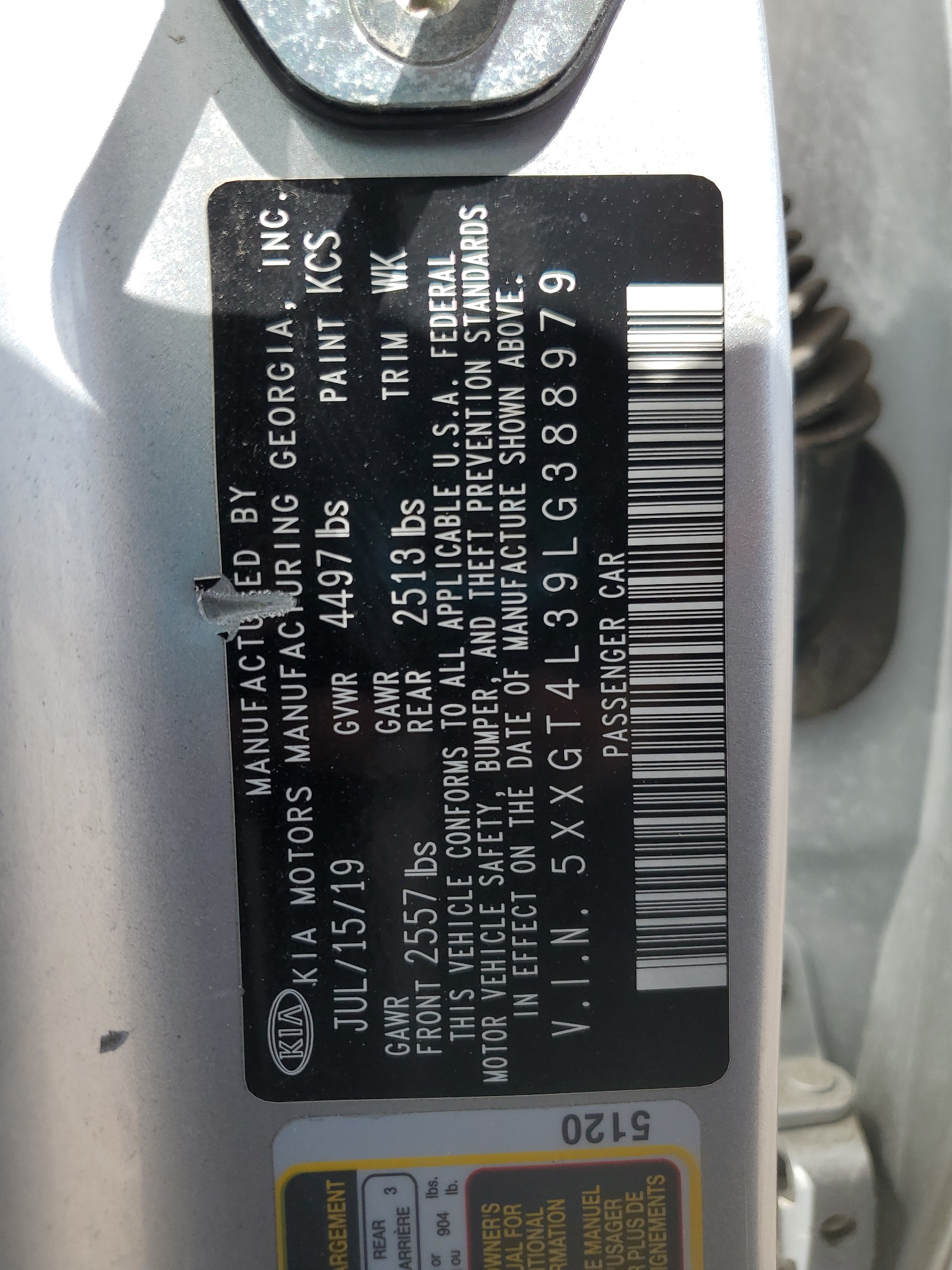 5XXGT4L39LG388979 2020 Kia Optima Lx