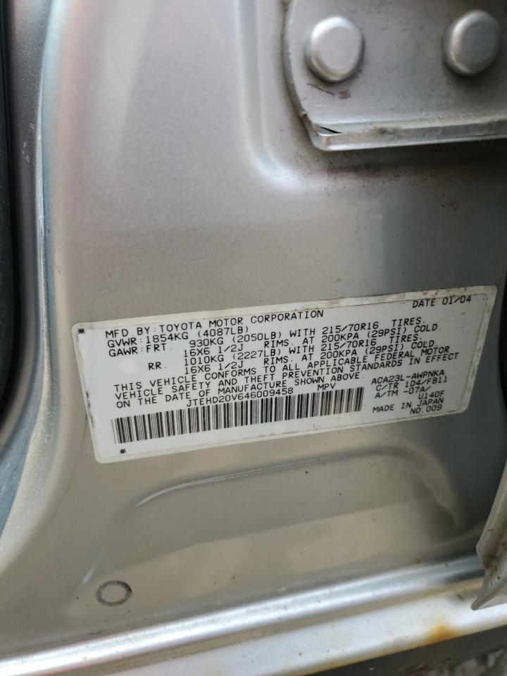 2004 Toyota Rav4 VIN: JTEHD20V646009458 Lot: 67458154