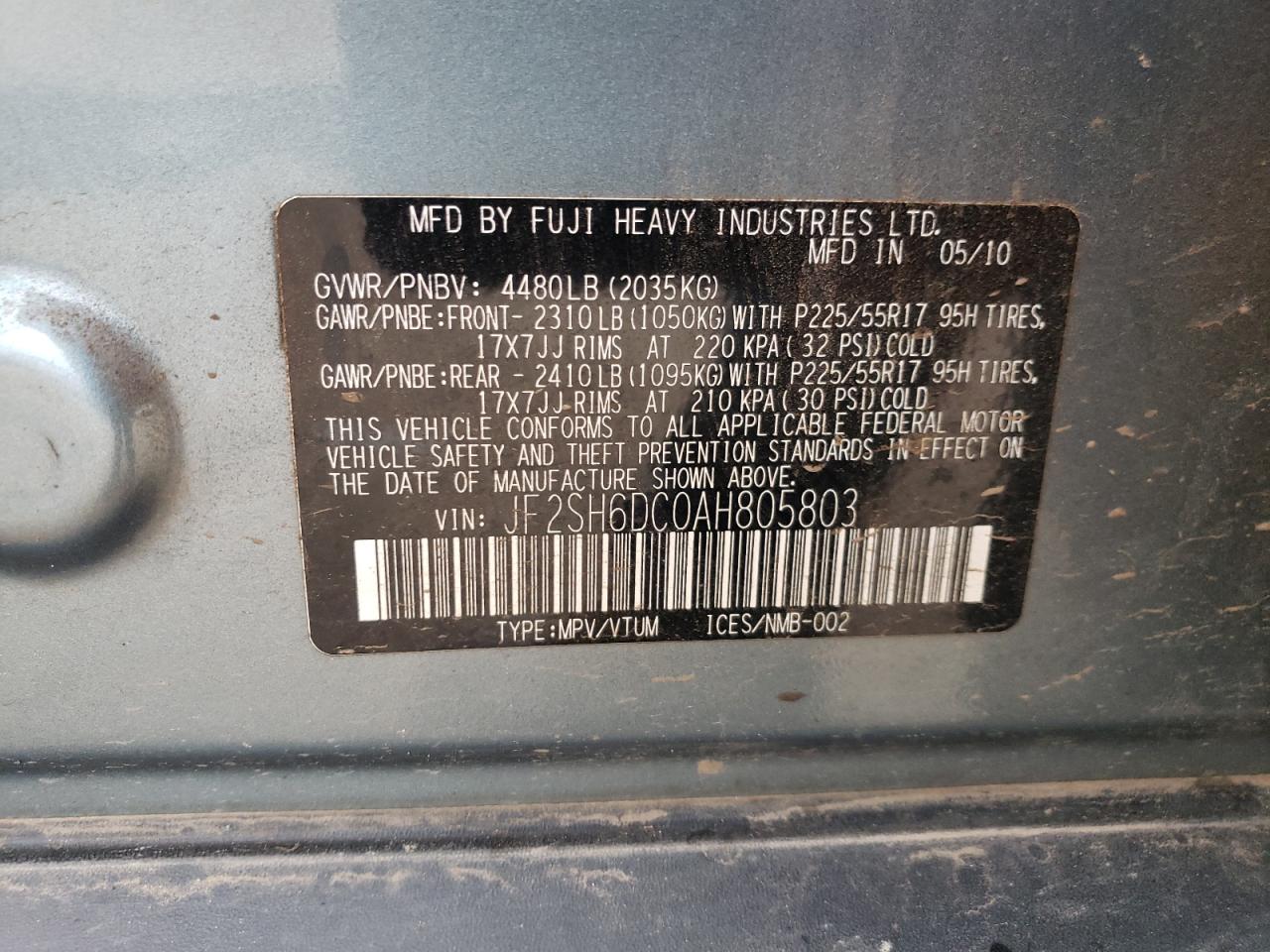 2010 Subaru Forester 2.5X Limited VIN: JF2SH6DC0AH805803 Lot: 67588704