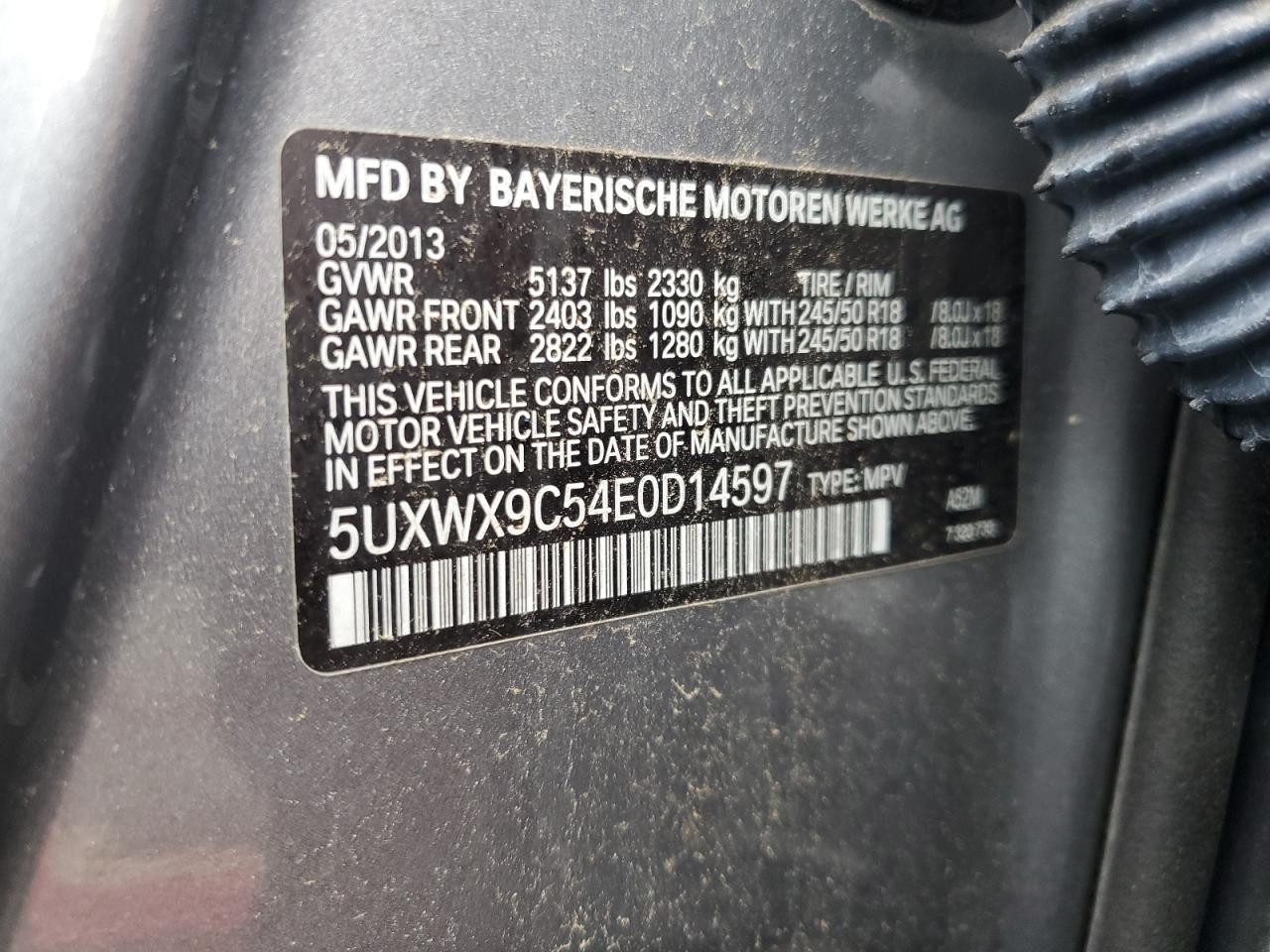 2014 BMW X3 xDrive28I VIN: 5UXWX9C54E0D14597 Lot: 66647864