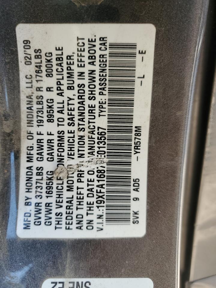 2009 Honda Civic Ex VIN: 19XFA16879E013567 Lot: 68339784