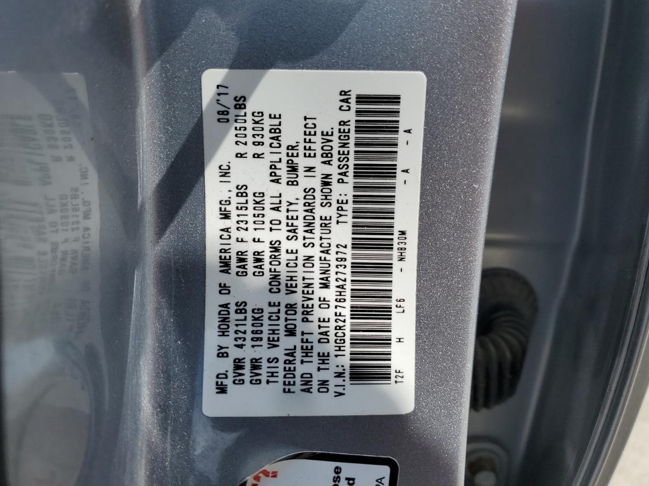 1HGCR2F76HA273972 2017 Honda Accord Ex