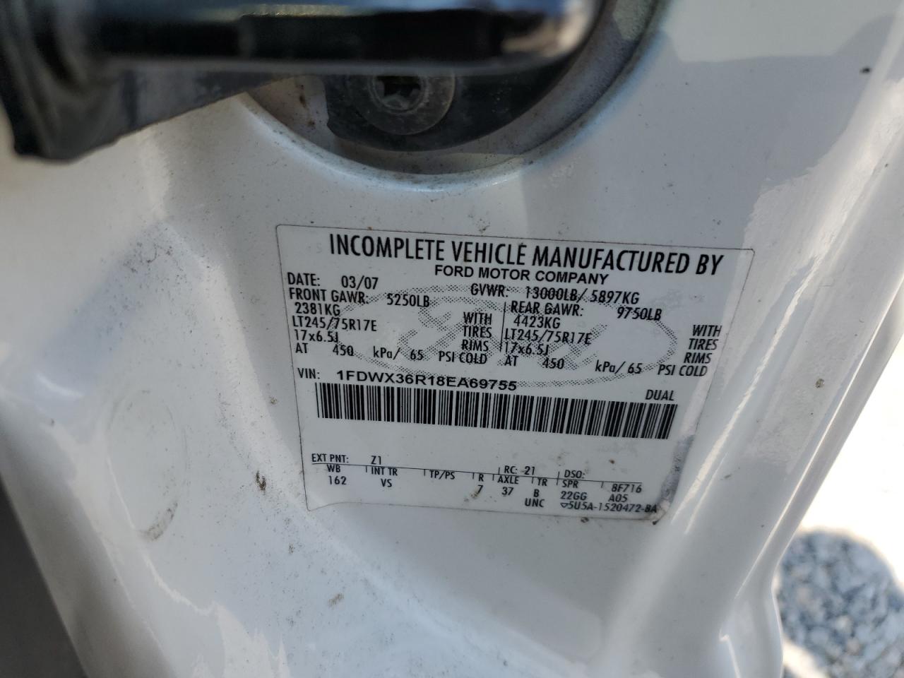 2008 Ford F350 Super Duty VIN: 1FDWX36R18EA69755 Lot: 66978804