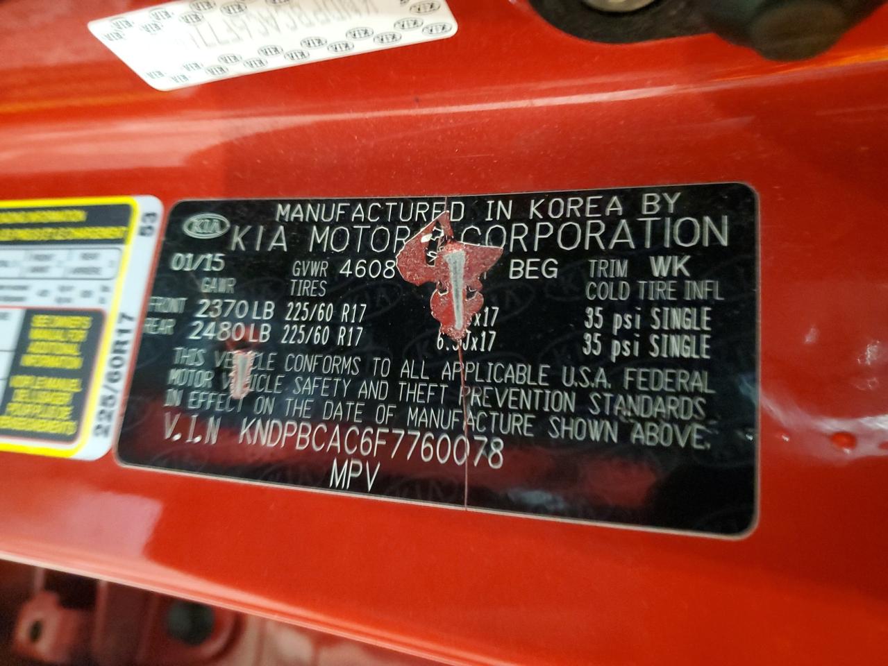 2015 Kia Sportage Lx VIN: KNDPBCAC6F7760078 Lot: 65888484