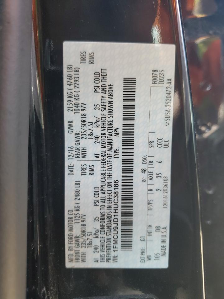 2017 Ford Escape Titanium VIN: 1FMCU9JD1HUC38186 Lot: 67032884