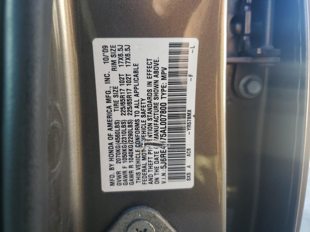 5J6RE4H75AL007800 2010 Honda Cr-V Exl