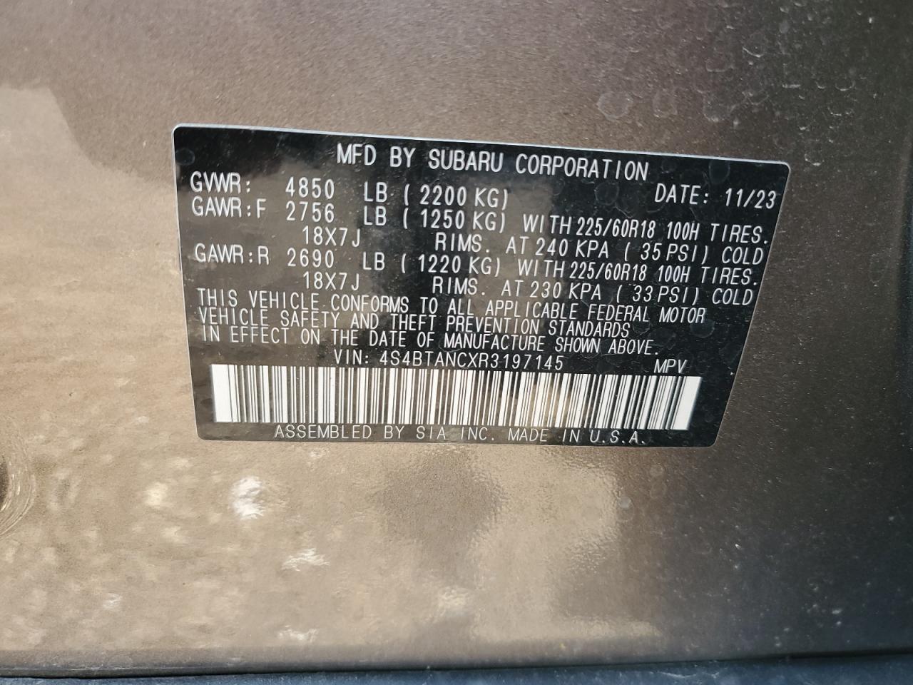 4S4BTANCXR3197145 2024 Subaru Outback Limited