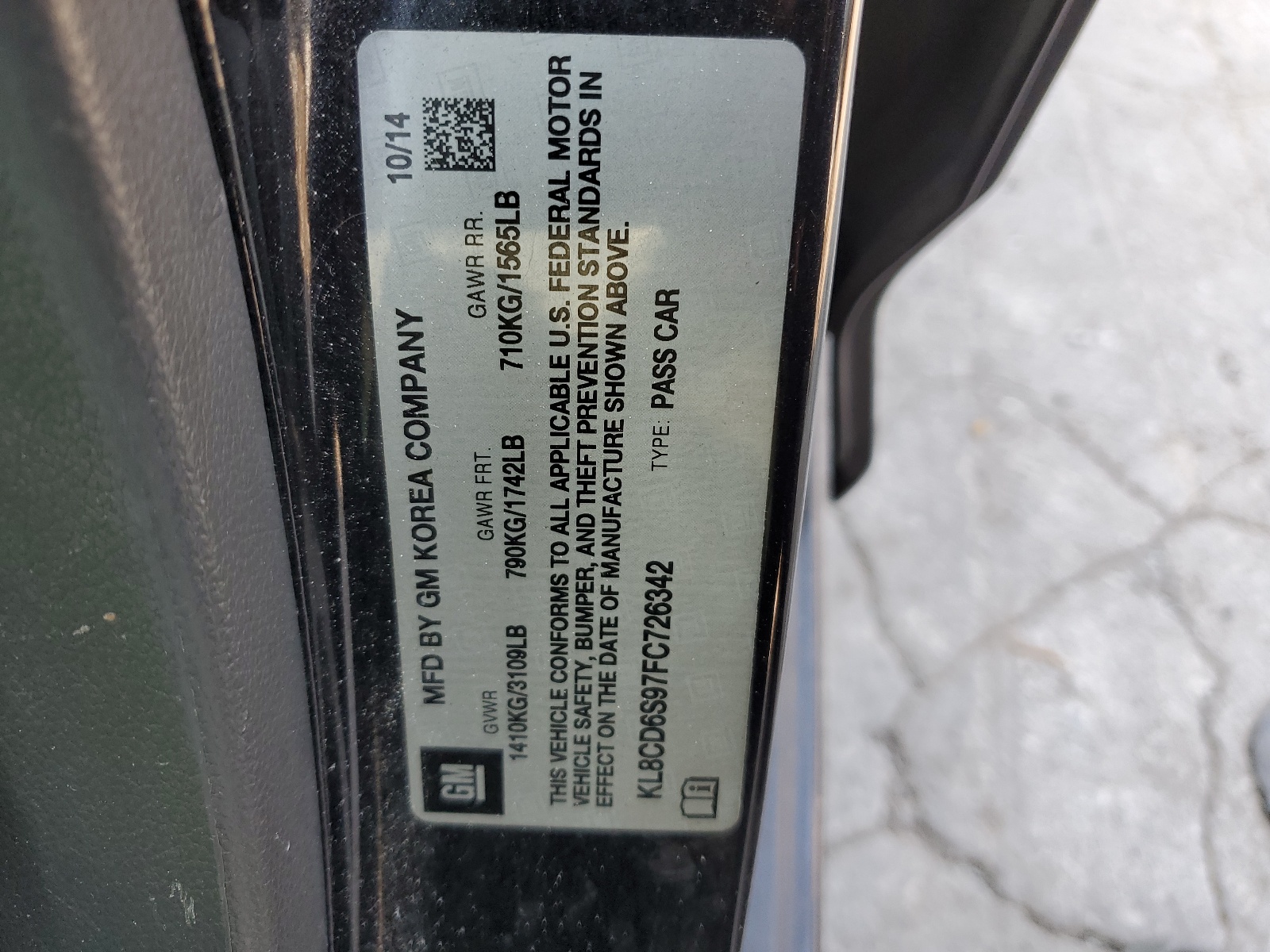 KL8CD6S97FC726342 2015 Chevrolet Spark 1Lt