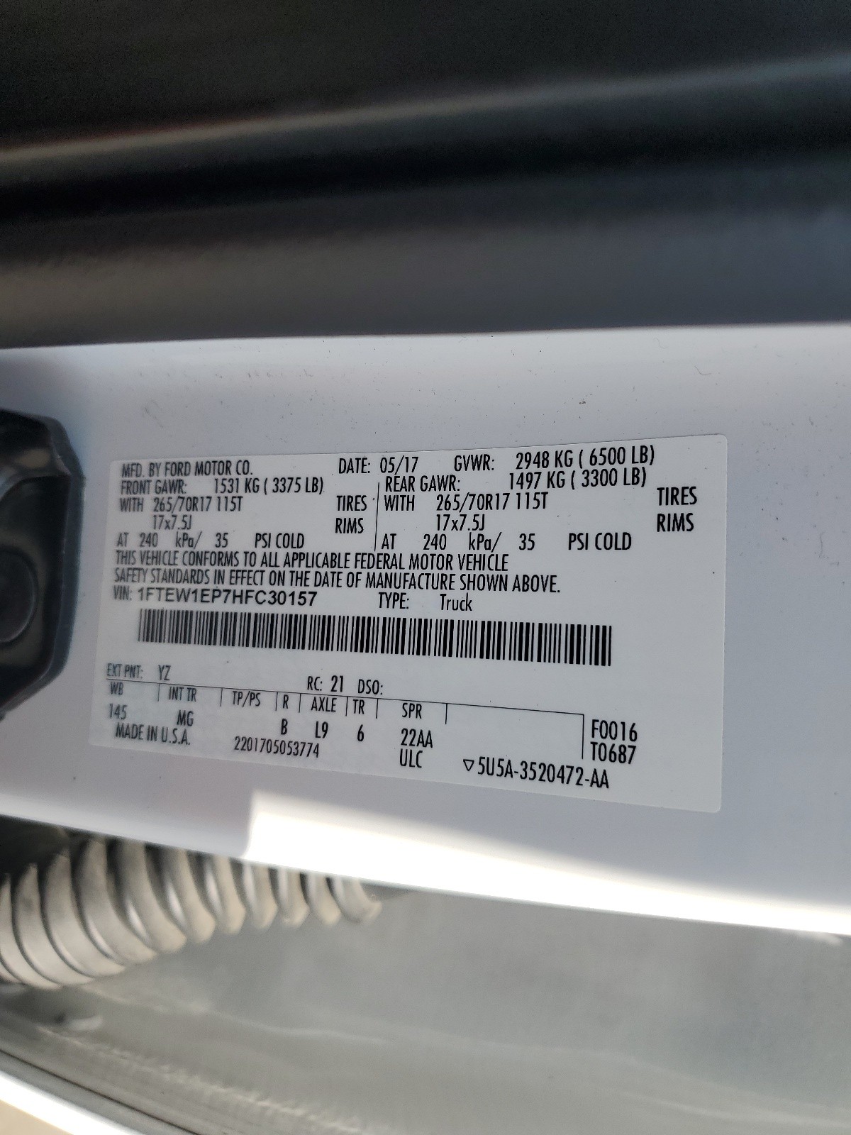 1FTEW1EP7HFC30157 2017 Ford F150 Supercrew 1FTEW1EP7HFC30157 2017 Ford F150 Supercrew