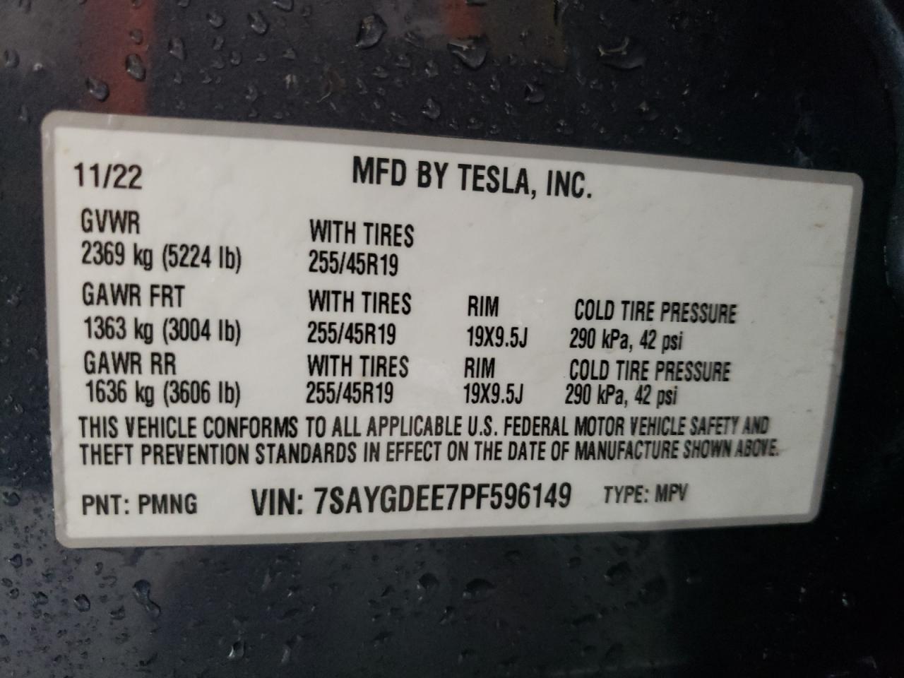 2023 Tesla Model Y VIN: 7SAYGDEE7PF596149 Lot: 66151954