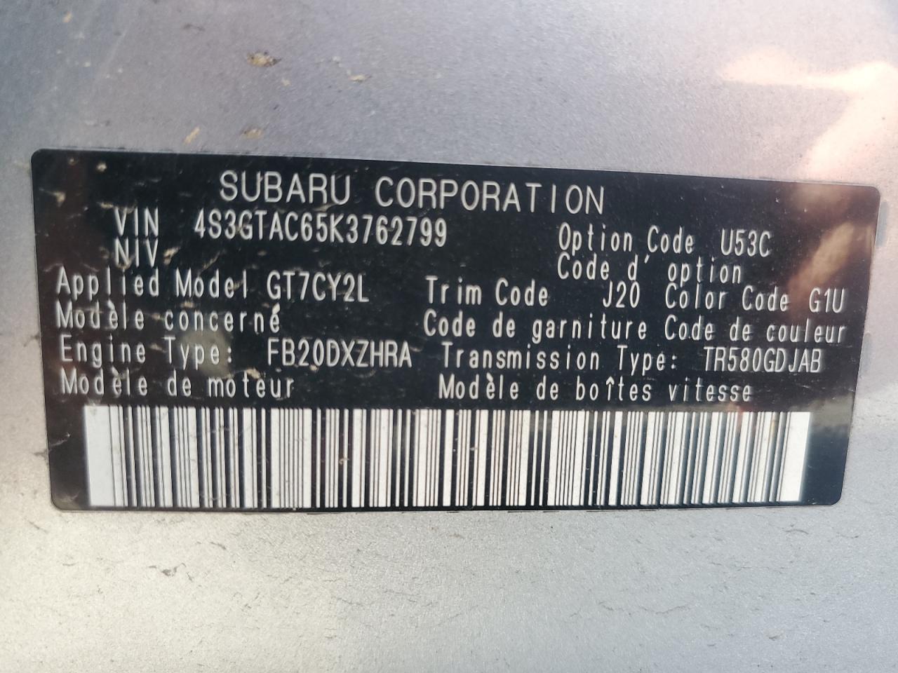 4S3GTAC65K3762799 2019 Subaru Impreza Premium