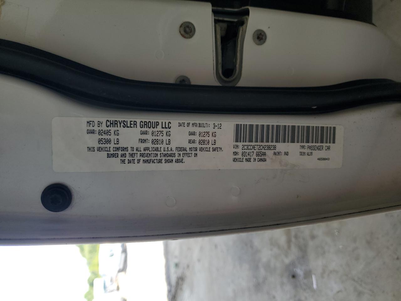 2012 Chrysler 300C VIN: 2C3CCAET2CH238238 Lot: 67073614