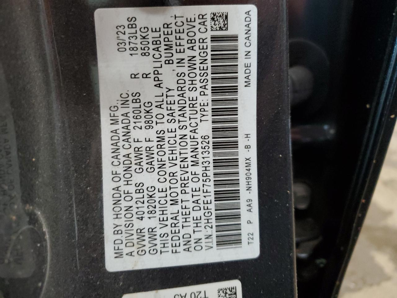 2HGFE1F75PH313526 2023 Honda Civic Ex