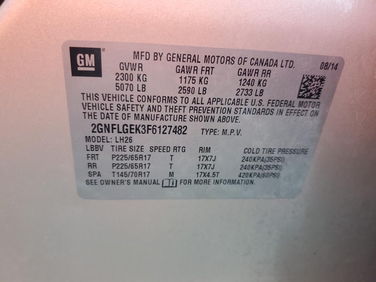 2GNFLGEK3F6127482 2015 Chevrolet Equinox Lt