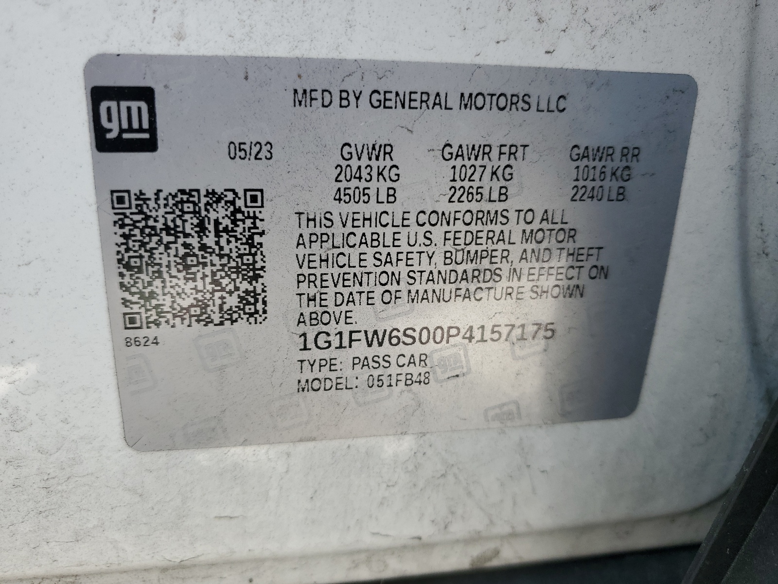 1G1FW6S00P4157175 2023 Chevrolet Bolt Ev 1Lt