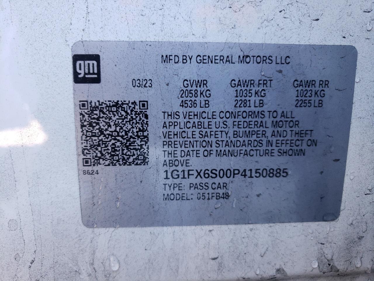 1G1FX6S00P4150885 2023 Chevrolet Bolt Ev 2Lt