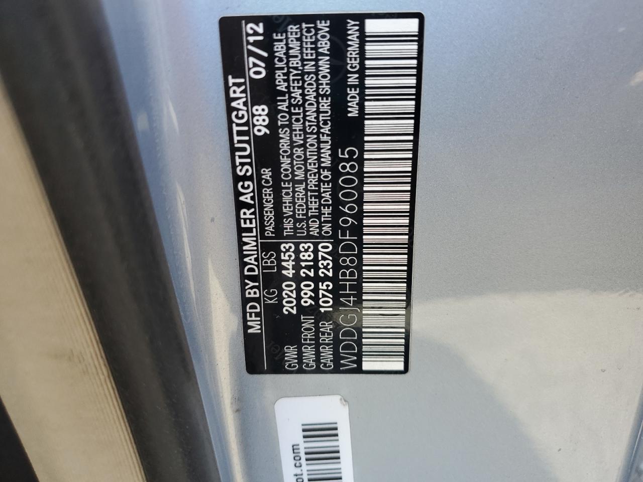 2013 Mercedes-Benz C 250 VIN: WDDGJ4HB8DF960085 Lot: 67087824