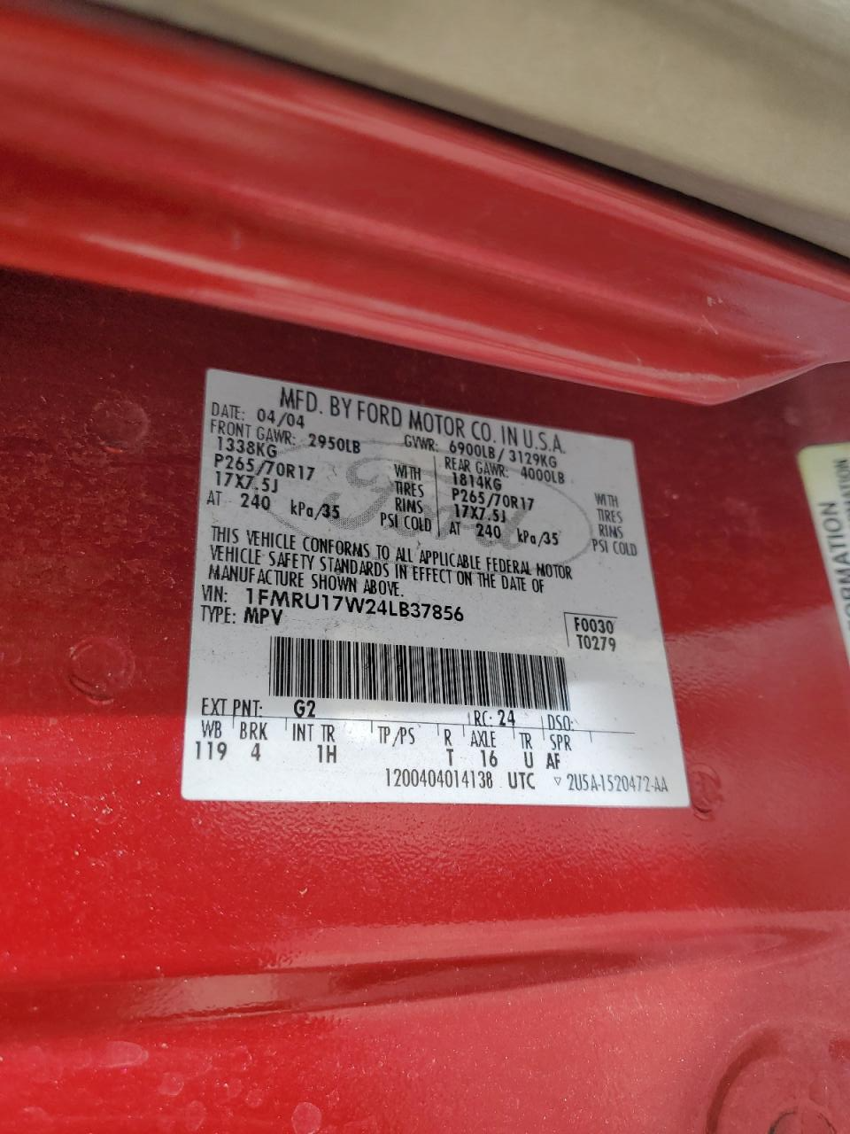 1FMRU17W24LB37856 2004 Ford Expedition Eddie Bauer